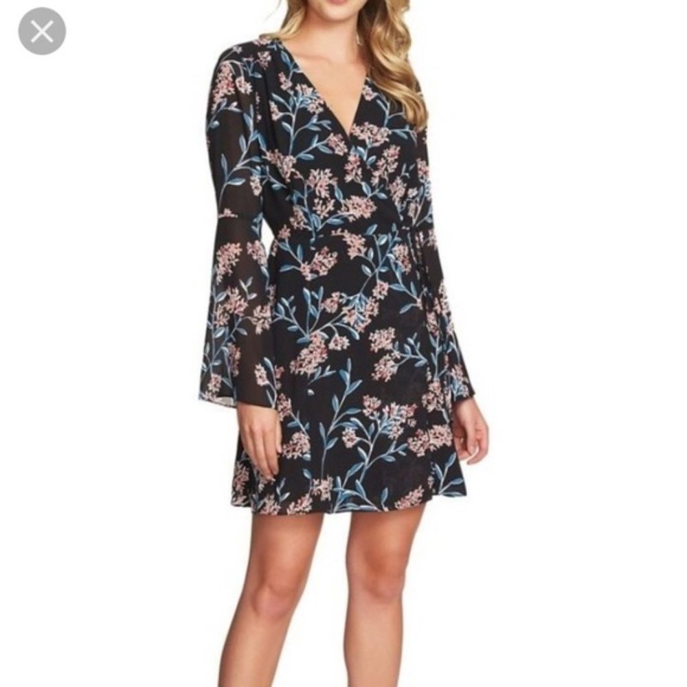 Cynthia Steffe Floral Bell Sleeve Wrap Dress